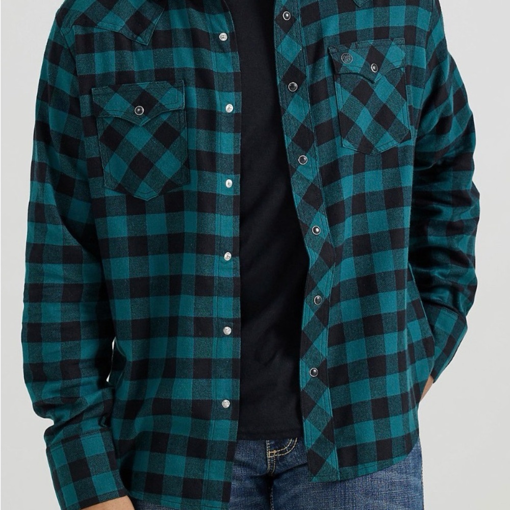 Wrangler Unisex Retro LONG-SLEEVE Flannel Perl Snap 100% Cotton Shirt